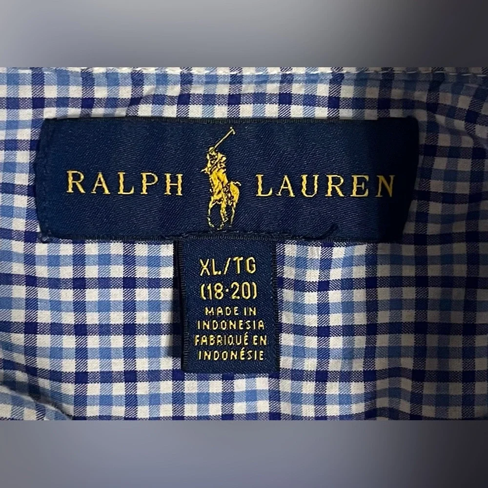 Ralph Lauren Shirt Kids Blue Plaid Button Up Classic Look Size XL 18/20